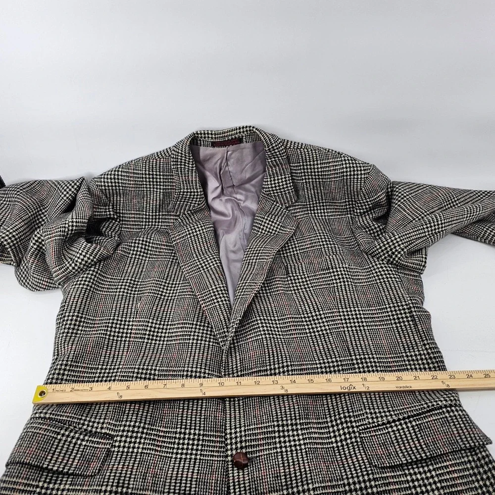 English Manor Blazer Mens 48 L Black Glen Plaid Wool Two Button Sport Coat